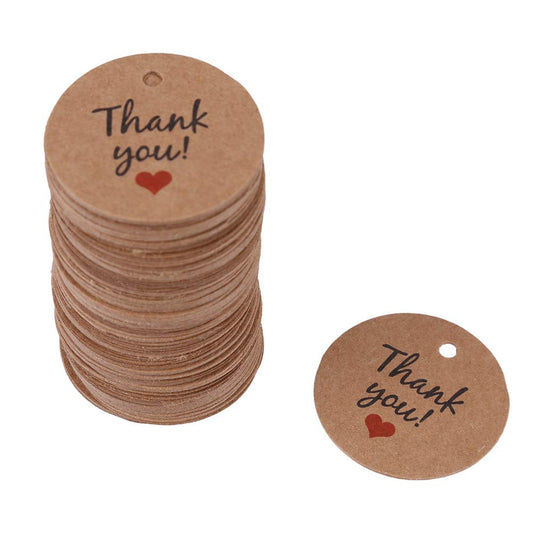 100PCS Handmade Kraft Paper Gift Tags Round Brown Thank You Tags for Wedding Party Favors Dessert Clothing Jewelry Price Hang Labels