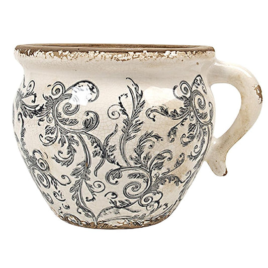 Vintage Plant Pot Rustic Planter for Indoor Plants, Distressed Plant Pot Container with Drainage Hole, Ice Crack Flower Pot Scroll Tuscan Planter Decoration Home Gardening Gift (Grey, 8.3"x5.9")
