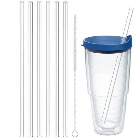 Replacement Straws Compatible with Tervis Clear & Colorful Lidded 24oz,Reusable Plastic 6Straws and 1Brush Compatible with Tervis Tumbler 24 oZ with lid,Clear Transparent Straight Drinking Straws