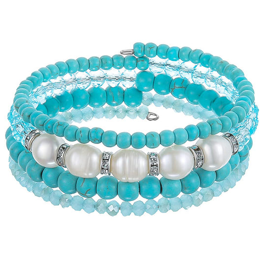 Beaded Freshwater Pearl Chakra Bracelet - Multi Strand Wrap Bracelet with Natural Crystal Agate Beads, Birthday Gifts for Women(29-Turquoise)