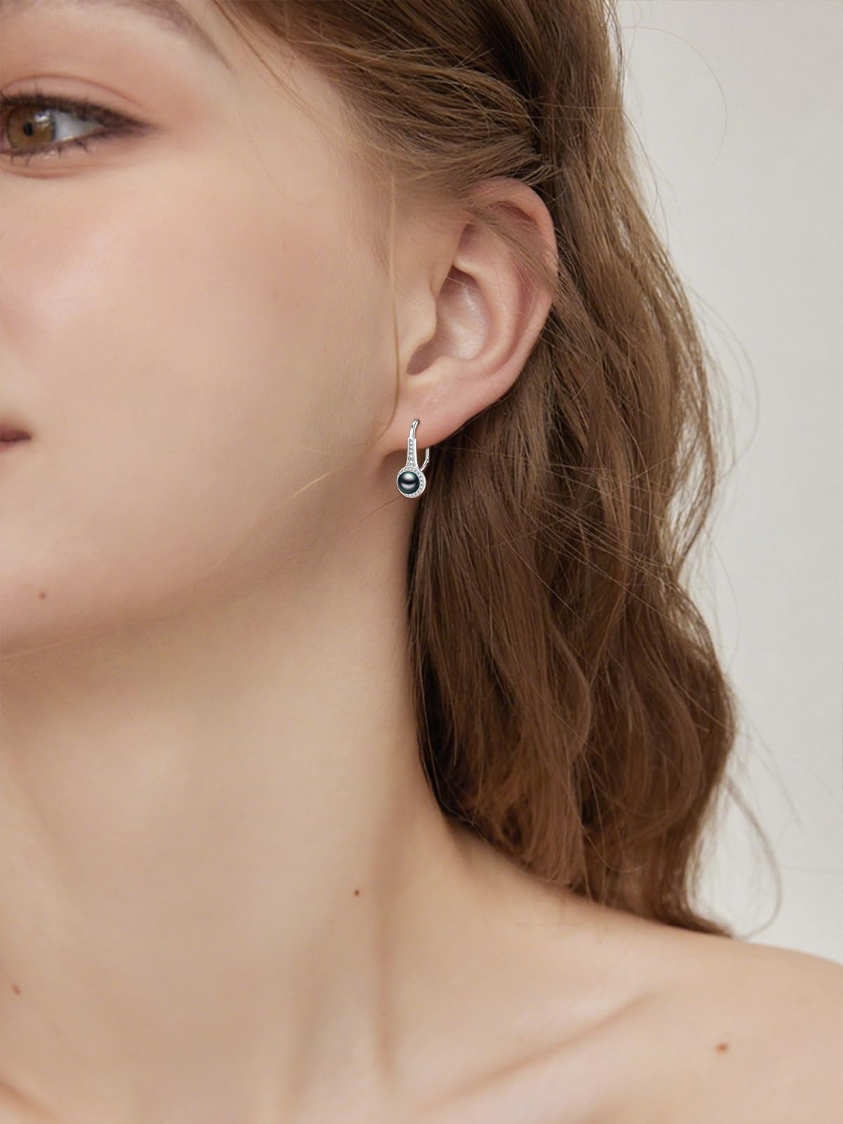 Tahitian Black Pearl Earring 18K White Gold Plated 925 Sterling Silver Earrings AAA+ Handpicked Pearl Earrings Leverback Earring Jewelry Gifts for Wife Women Anniversary Birthday