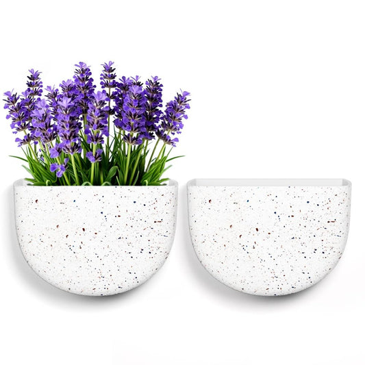 Asnext 2 Pack Wall Hanging Planter Pots for Indoor and Outdoor Plants, 7 Inch Half-Moon-Shaped Plastic Wall Planter, Wall Mounted Succulent Planters (Speckled White)