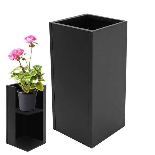 Pinelicorn Tall Square Metal Planter with Removable Insert Shelf 14" L x14 W x 30" H, Outdoor Planters with Drainage Holes, Heavy Duty Steel Flower Pots for Patio, Yard, Garden