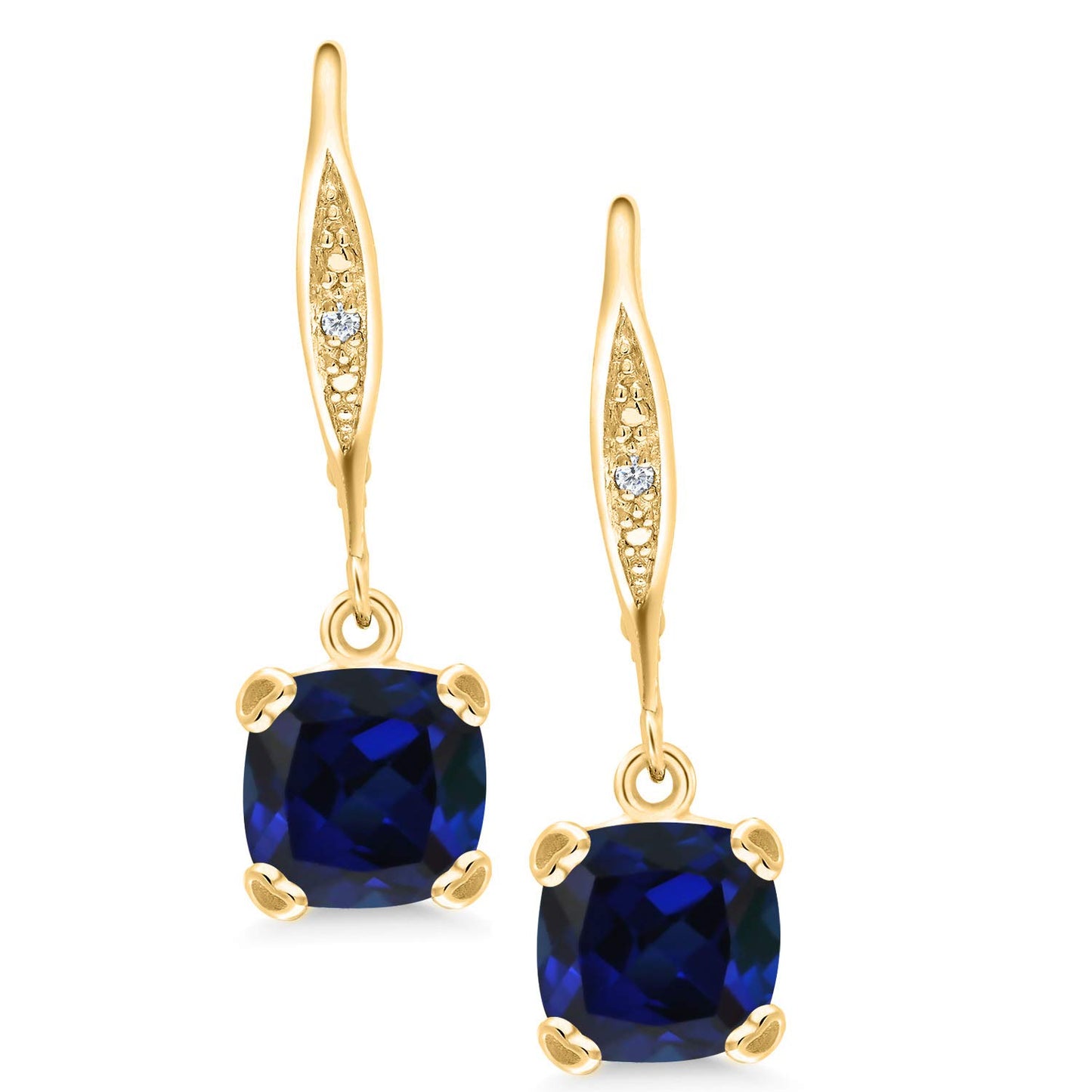 Gem Stone King Drop Dangle Earrings For Women | 7MM Cushion Cut Gemstone Birthstone and Diamond | 925 Sterling Silver | Jewelry Gift for Mom Wife Her | Created Sapphire-September | Yellow Gold