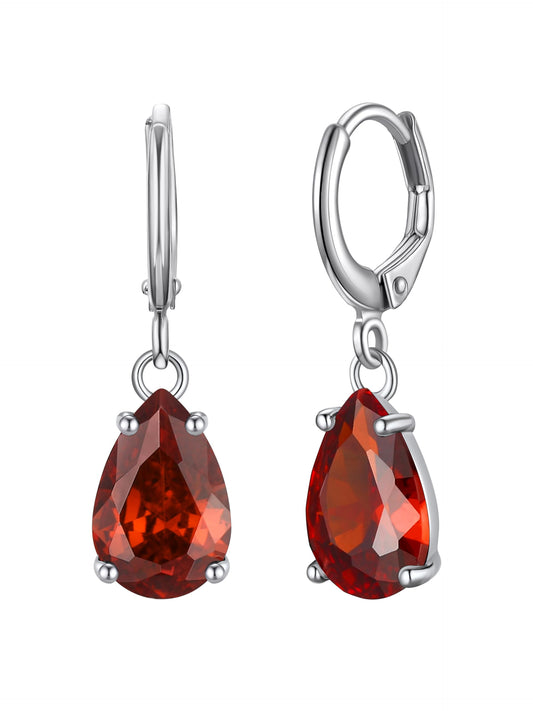 Bestyle Sterling Silver Teardrop July Birthstone Earrings Dangle - Sparkle Ruby Red Drop Earrings for Women Dangling -Small Silver Huggie Hoop Earrings For Women | Trendy CZ Huggie Earrings