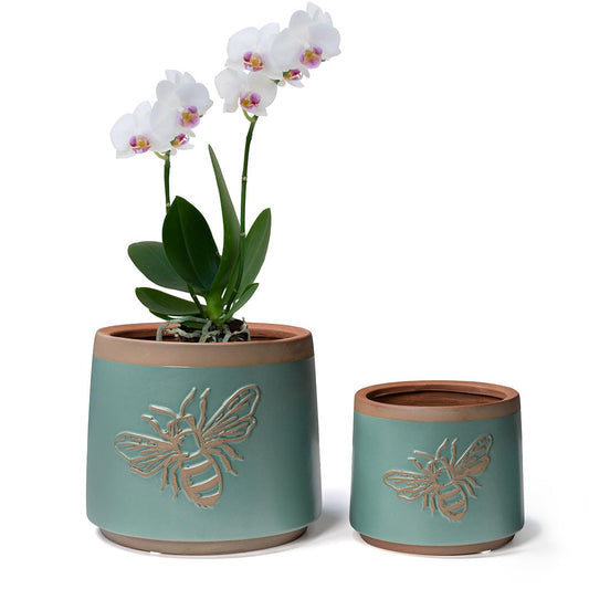 YBX Terracotta Pots with Drainage Holes, Bee Decor, Planter for Indoor Plants, Flower Pots Indoor Succulent, Herbs, Snake Plants (Turquoise, 6+4 Inch)