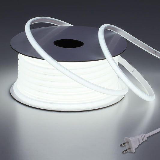 BENLUN AC 110V COB LED Strip Lights Outdoor Waterproof 65.6ft, 6000K Cool White Super Bright 200W CRI 90+ LED Rope Light, IP65 Flexible Cuttable, for Bedroom Garden Commercial House