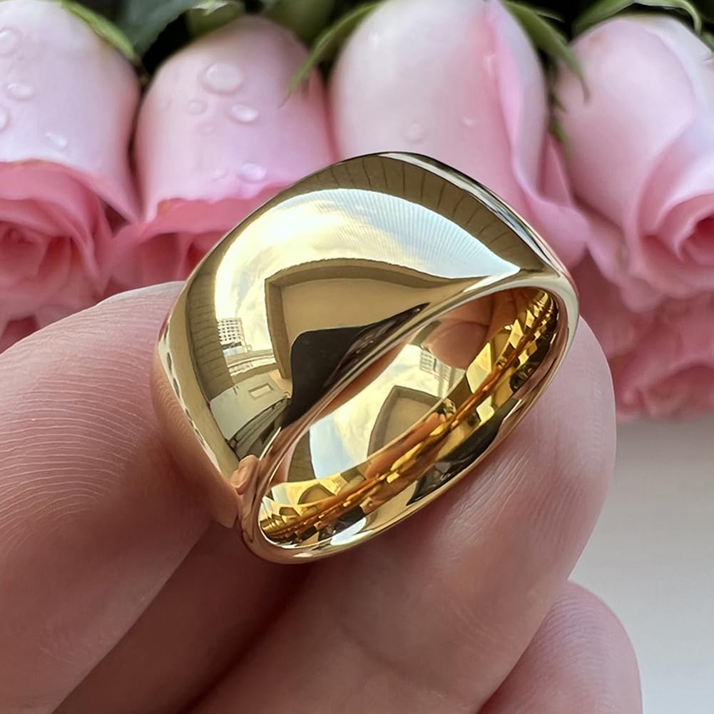 TUTISS 10mm Gold Tungsten Rings for Men Women Engagement Wedding Bands Domed Polished Comfort Fit Size 14