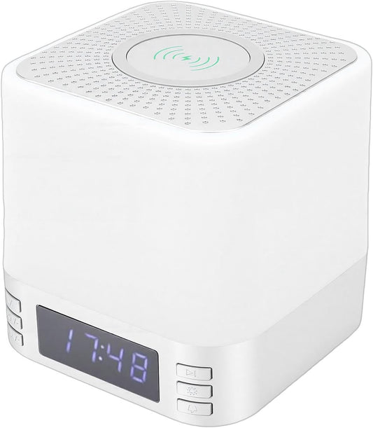 5.3, 15W Zunate Clock Speaker Wireless Charger with Bluetooth Digital Alarm Clock Night Light, White Noise Sleep Sound