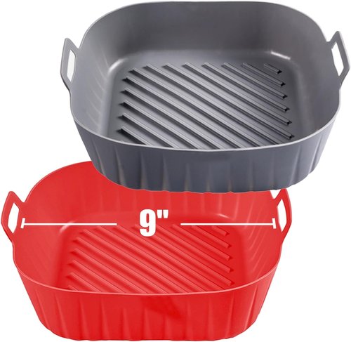 Golden Associate Silicone Liners - Non-Stick Reusable Air Fryer Basket | 2 Pcs, 9" Top Size, 8" Bottom Size