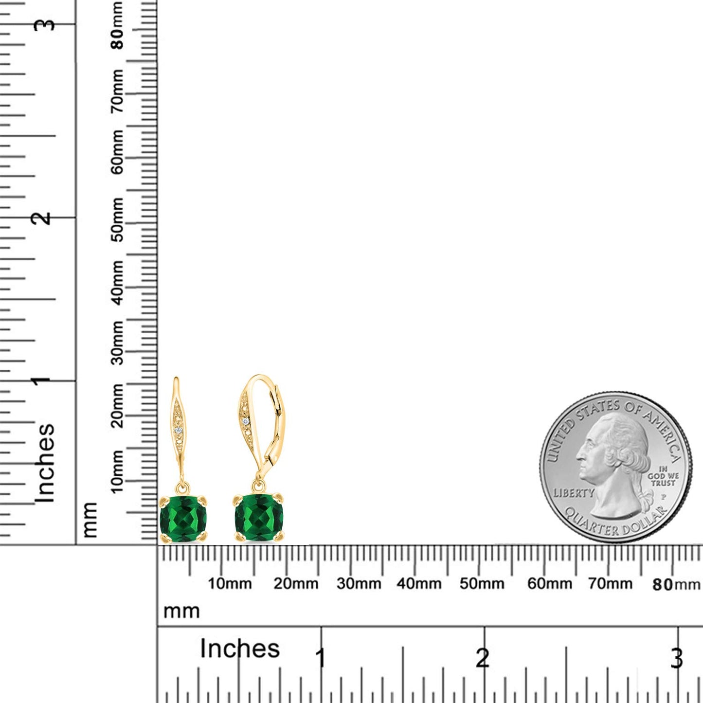 Gem Stone King Drop Dangle Earrings For Women | 7MM Cushion Cut Gemstone Birthstone and Diamond | 925 Sterling Silver | Jewelry Gift for Mom Wife Her | Nano Emerald-May | Yellow Gold