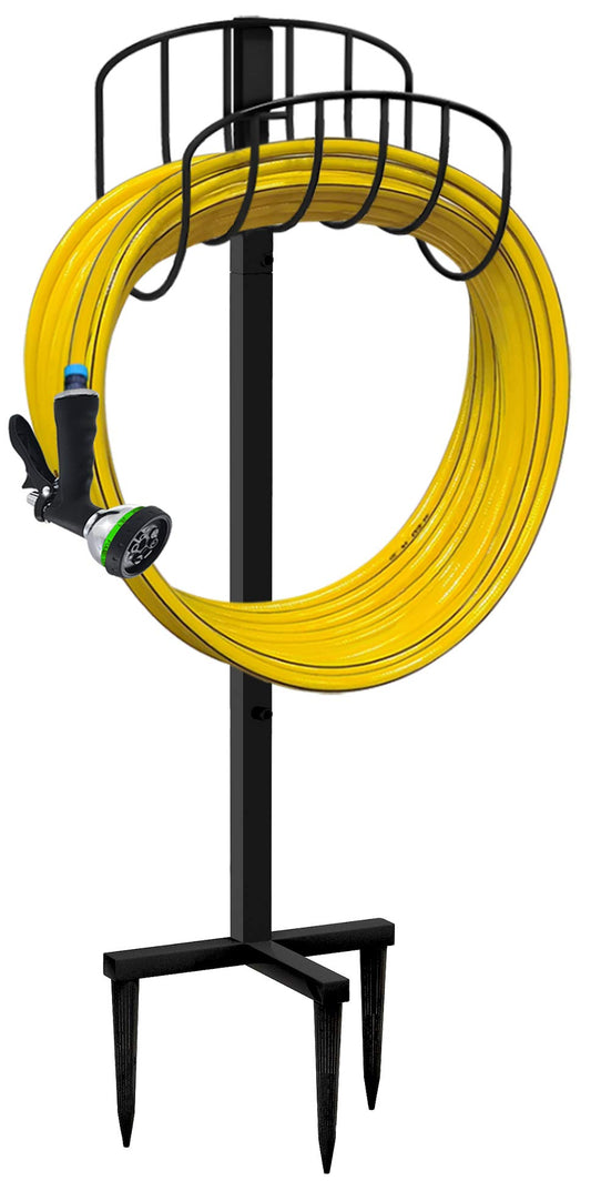 Artigarden Freestanding Garden Hose Holder Hanger, Outdoor Heavy Duty Metal Water Hose Storage Holders Stand Organizer Rack Detachable Stake, Holds 150 Ft of Hoses for Outside Lawn Yard, Black