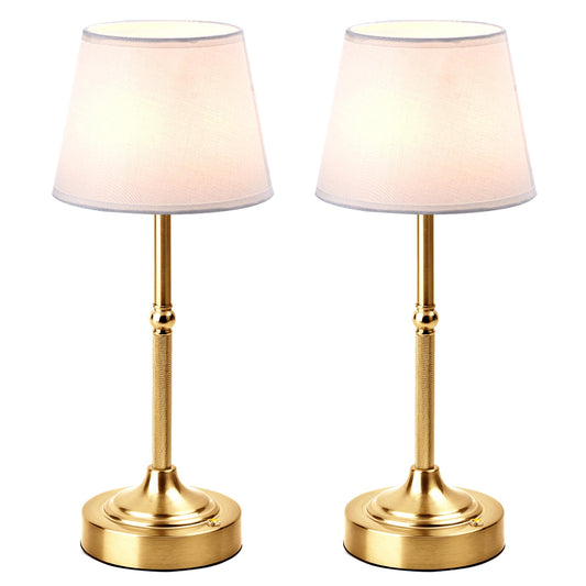 LUTEC 2 Pack Cordless Table Lamp, Battery Operated Lamp with 3 Color Temps and Stepless Dimming, 5200mAh Portable Rechargeable Table Lamp for Restaurant/Bedroom/Bars/Outdoor (Brushed Gold)