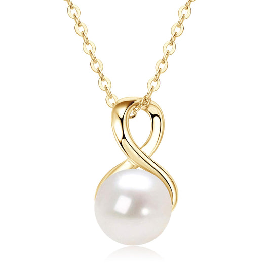 14K Gold Plated Infinity Pearl Necklaces for Women, Freshwater Cultured White Pearl Pendant Necklace Wedding Jewelry Gifts for Bride Bridesmaid