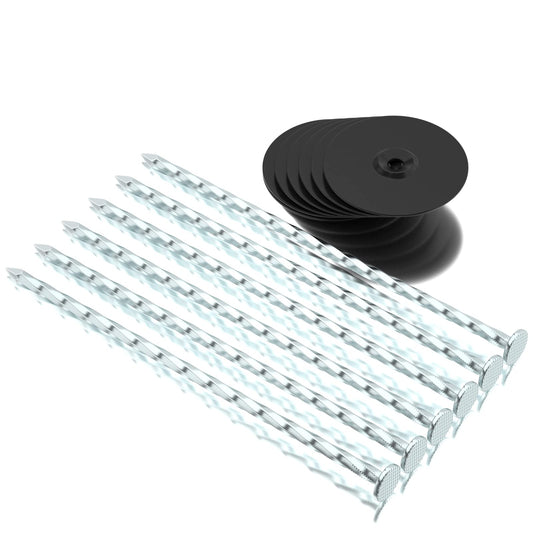 EISENSP 200 Pack Landscape Stakes with Gasket Caps - 6.3 Inch Heavy-Duty Galvanized Steel Garden Spikes are Used to Fixing Weed Barrier, Artificial Lawn, Patio Rug, Etc