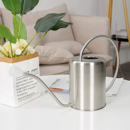 Kimzda Stainless Steel Silver Colored Watering Can 1/2 Gallon Long Spout Watering Pot for Indoor Plant Watering or Outdoor Gardening with 2Pcs Removable Spray Spout for Flowers