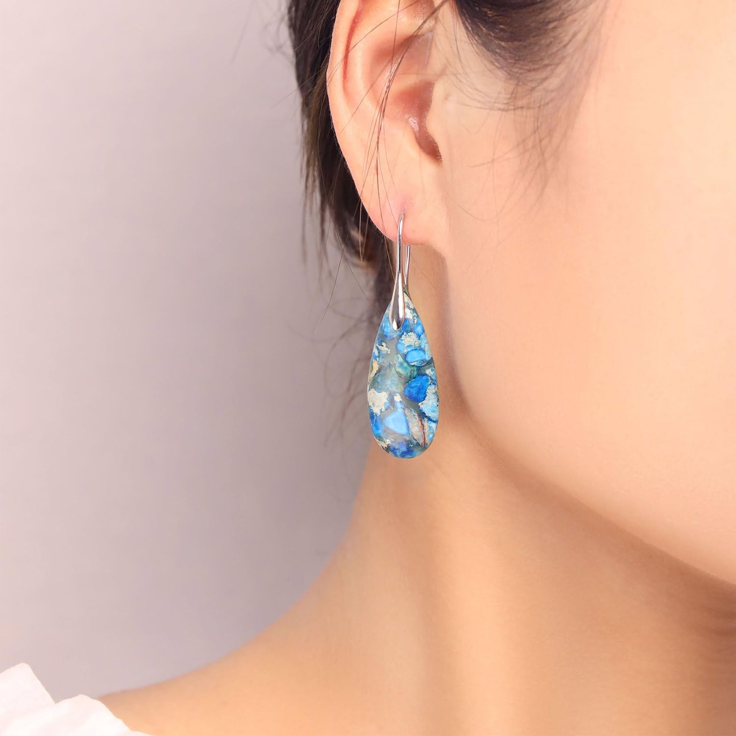 Lettarius Natural Crystal Healing Moon Stone Drop Earrings for Women Sea Sediment Rock Teardrop Birthstone Quartz Dangle Silver Plated Jewelry