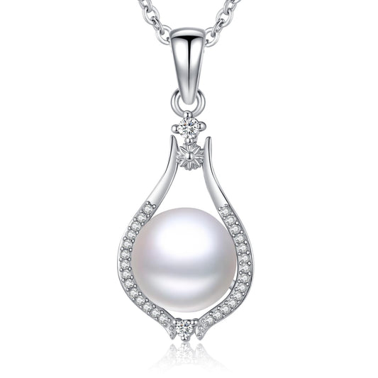 12 mm Sunflower Pearl Necklace 925 Sterling Silver Jewelry 5A Cubic Zirconia Pendant Necklace Gifts for Mom Women Girlfriend Grandma Lover Her Wedding Birthday Anniversary Engagement Valentine's Day