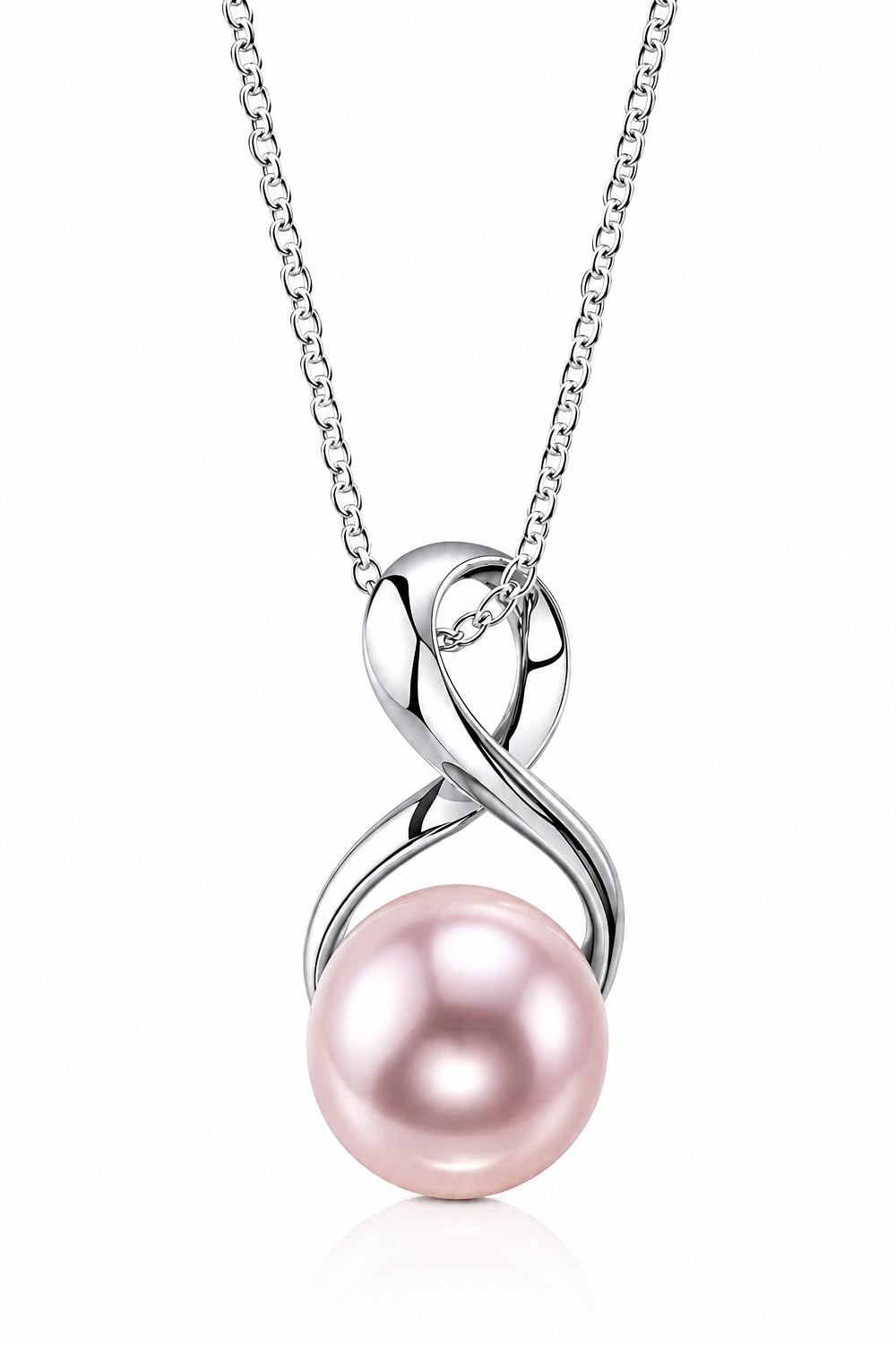 The Pearl Source Real Pearl Pendant Necklace for Women, 14K Gold Plated Sterling Silver, Genuine AAAA Cultured Freshwater Pearl, 9-9.5mm Pink Pearl Infinity Pendant Necklace, Adjustable Chain