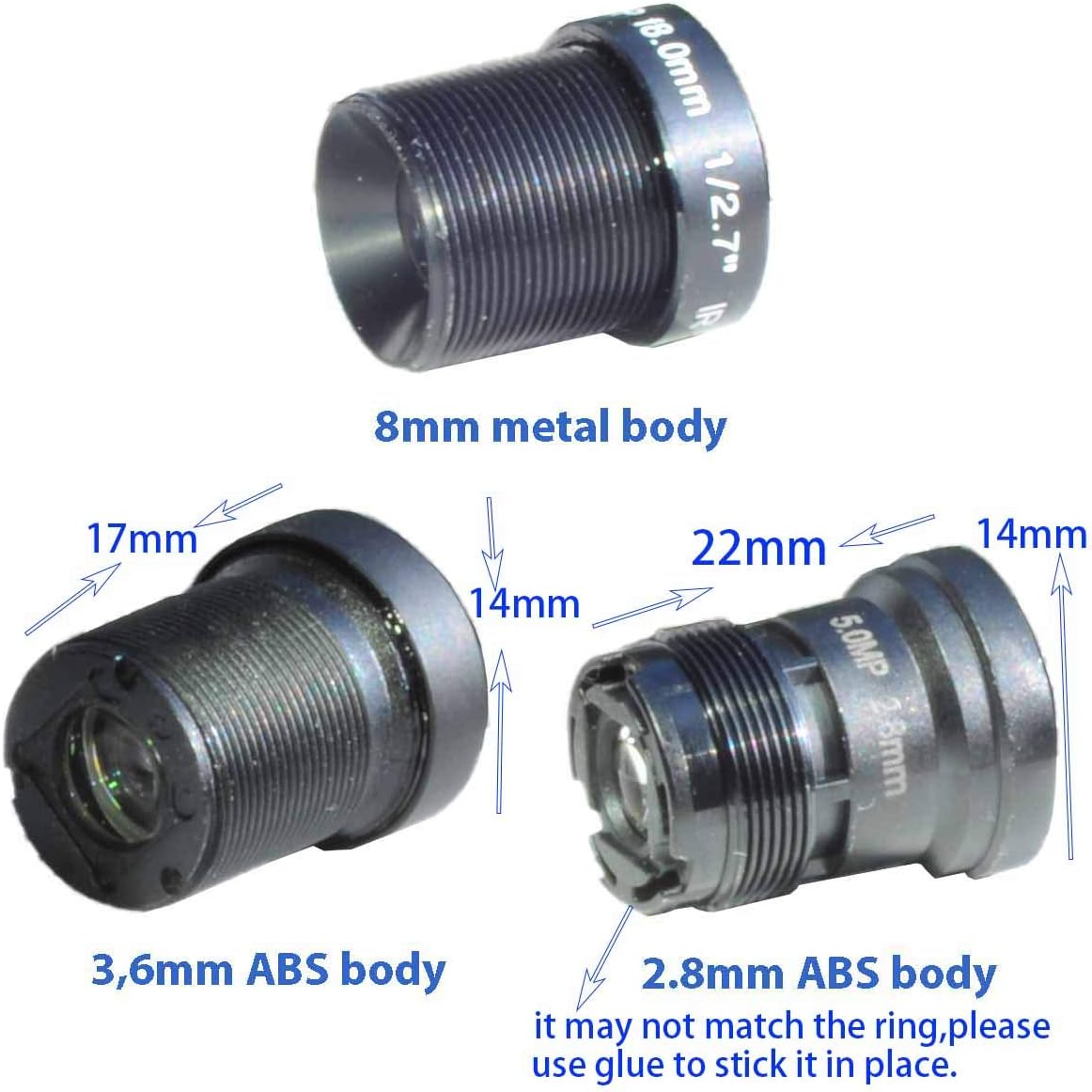 BlueFishCam 1/2.7" 2.8mm,3.6mm 8mm - & Lenses Kits for CCTV Cameras Security Camera