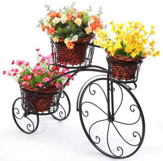 Dong hao Bicycle Plant Stand Garden Planter to Hold Pot Plants, 3 Tier Metal Ornate Tricycle Planter Stand Garden Bike Patio Ornament Rack (Color : Black)