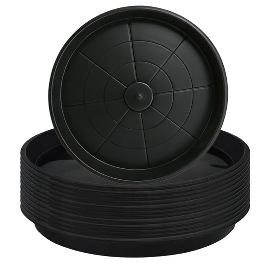 UCEHIPAW 14 Pcs Plastic Plant Saucers 16 Inch Black Thick Planter Drip Saucers Heavy Duty Planter Water Trays Round Plant Tray Large Flower Pot for Outdoors and Indoors