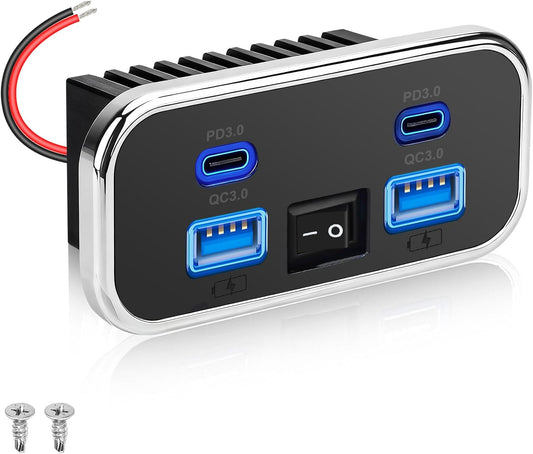 76W 18W 20W PD3.0 12V/24V Linkstyle RV USB Outlet, Dual USB-A & Dual Ports, Power Outlet Panel with Switch for Car
