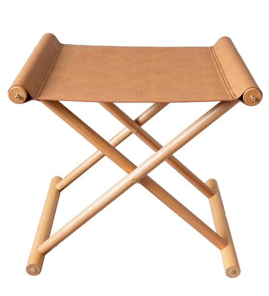 SORBARIA Vegan Soft Leather Solid Beech Wood Multipurpose Foldable Portable Foot Stool Vanity Stool or Freestanding Magazine Holder -Van Dyke Brown