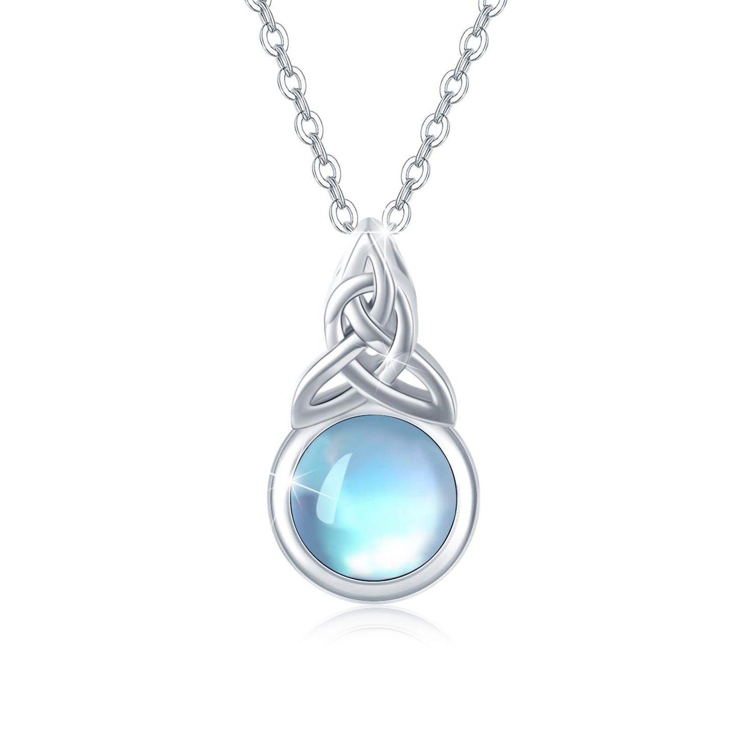 CUOKA MIRACLE Celtic Knot Moonstone Necklace for Women 925 Sterling Silver Rainbow Synthetic Moonstone Jewelry Chain 16-18 Inches Birthday Christmas Necklace Gift for Women