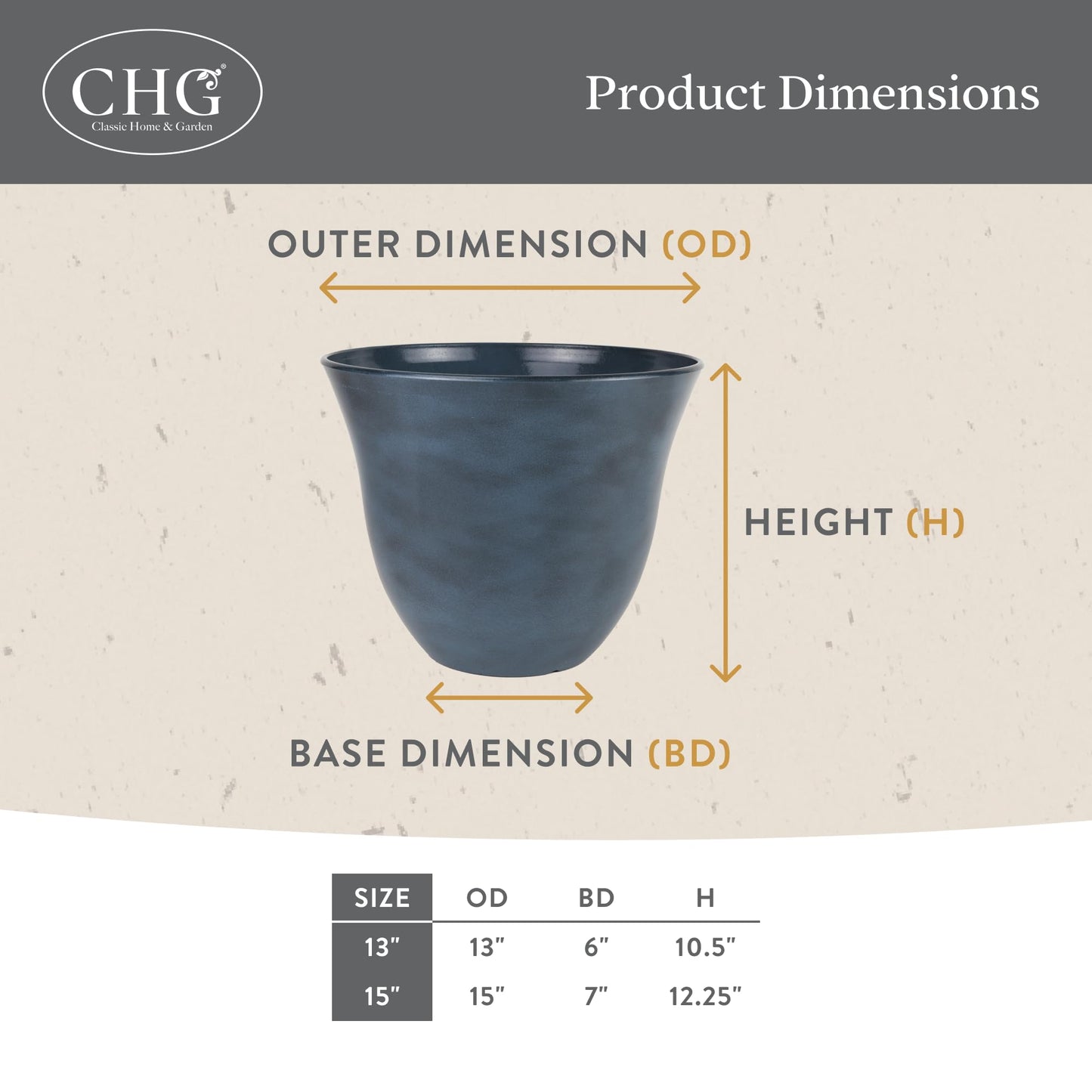 Classic Home and Garden by Growscape Honeysuckle Resin Planters - Lightweight Indoor & Outdoor Plant Pots - UV-Resistant Plastic Flower Pots - Pot Planters for Flowers & Herbs (15" Distressed Copper)