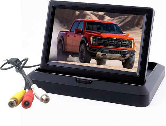 B-Qtech 5 inch V1/V2 12V/24V Foldable TFT LCD Backup Camera Monitor only Rear View Reverse Display Screen, Two Video