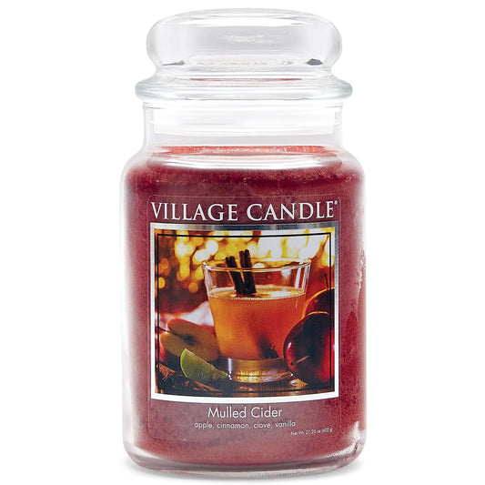 Village Candle Mulled Cider Large Glass Apothecary Jar Scented Candle, 21.25 oz., Red