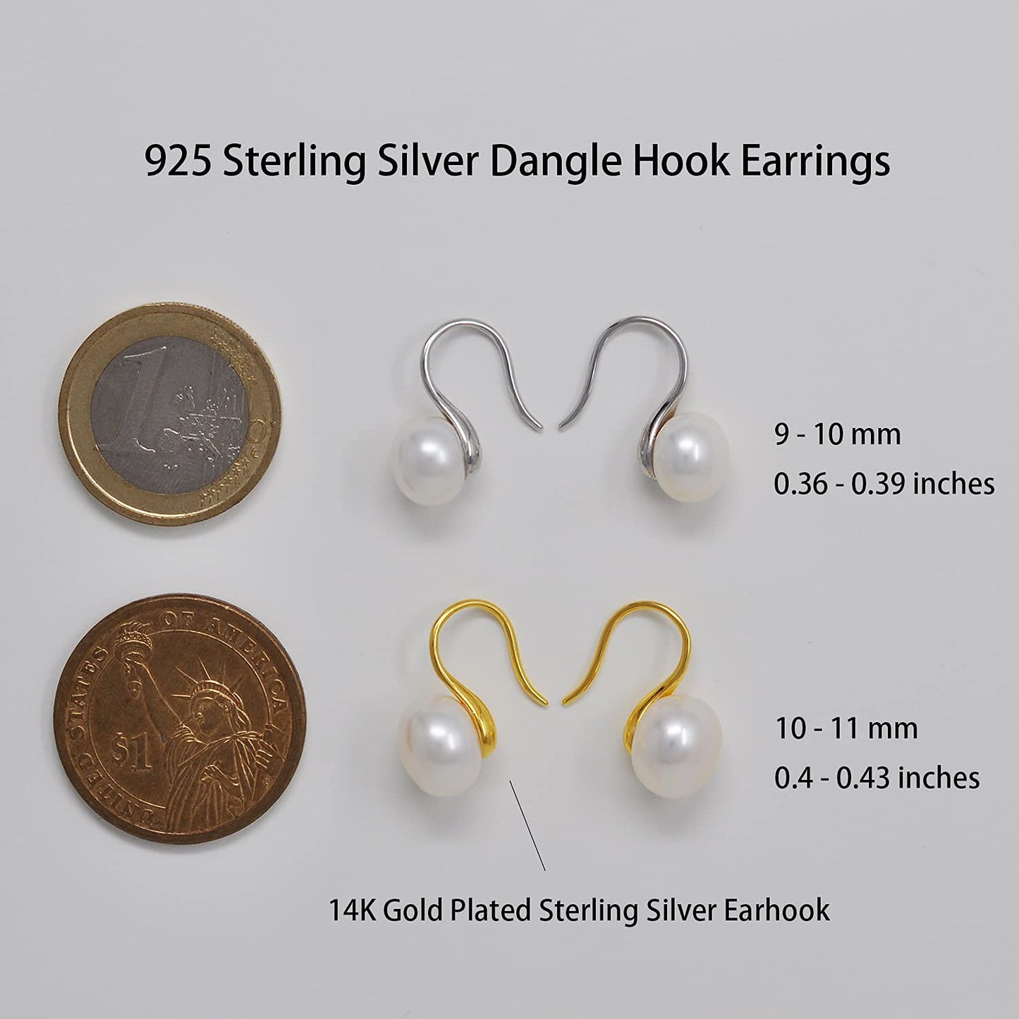 Alevel 9-10mm Freshwater Cultured Big Pearl, 925 Sterling Silver Dangle Hook Earrings, Women Gifts