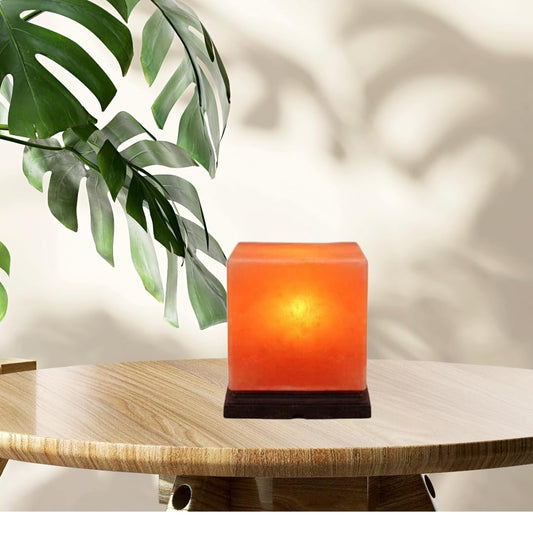 NatureBoost Himalayan Pink Salt Lamp 8 x 6 x 6 Inches – Cube Shape Natural Crystal Rock Salt Lamp with Dimmer Switch & Extra Bulb – Warm Amber Glow Night Light for Bedroom, Office & Living Room