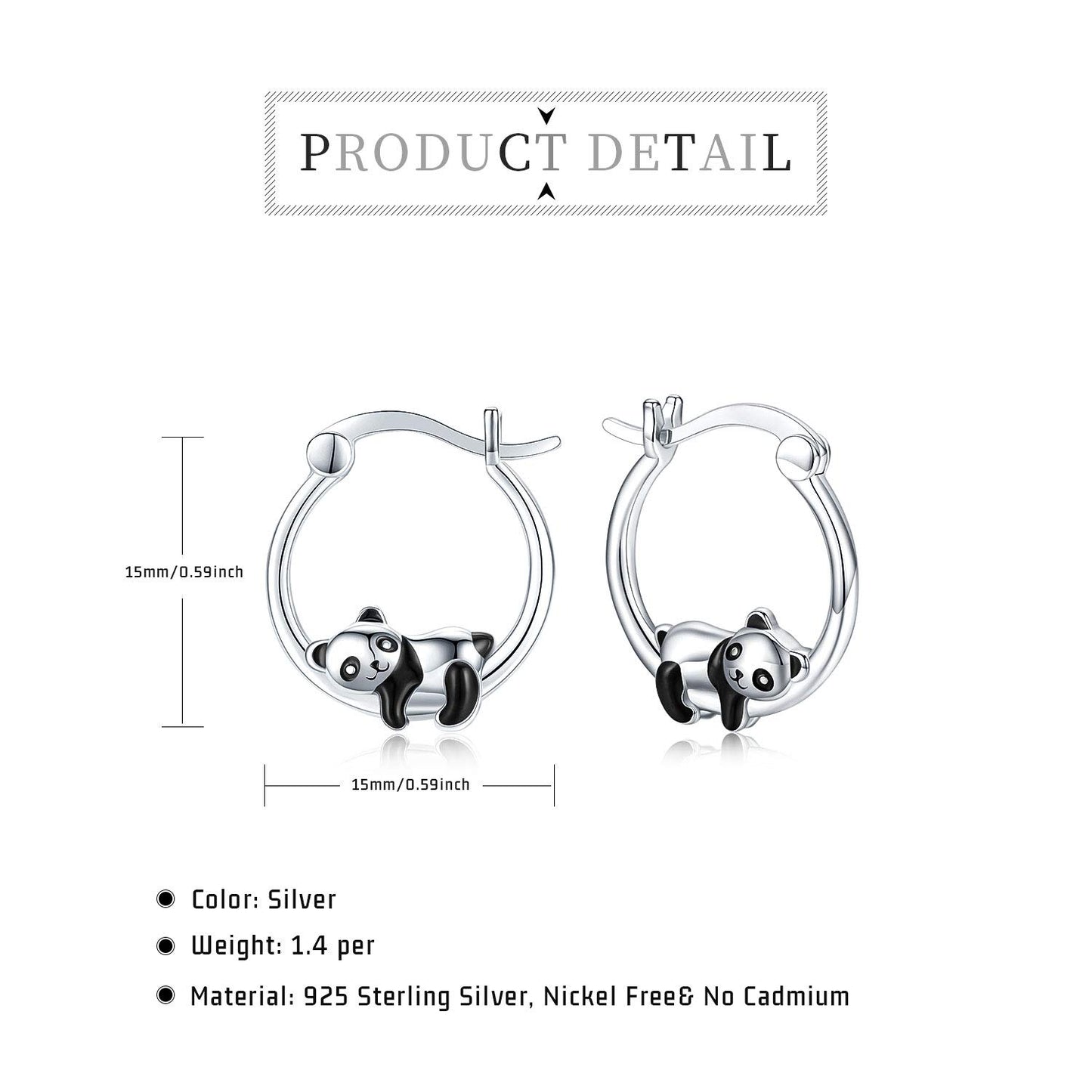 JUSTKIDSTOY Hypoallergenic Panda Hoop Earrings for Women Girls Sterling Silver Small Animal Huggie Hoop Earrings for Sensitive Ears Panda Jewelry Mother's Day Gifts for Mother Daughter
