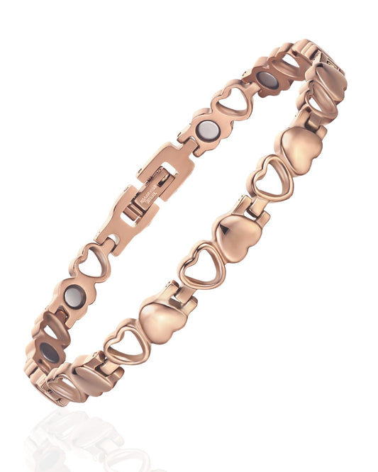 BioMag Magnetic Bracelet for Women, Titanium Steel Wristband Brazaletes for Pain Relief Solid Pure Copper Jewelry Gift with Adjustable Tool (Rose Gold)