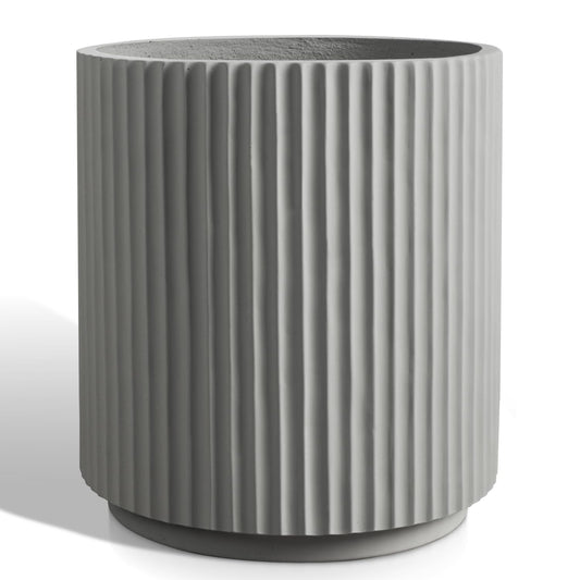 Heyzier Round Concrete Planter Outdoor Indoor, Large Cement Plant Pots for Flowers (Vertical Gray, 12 inch)