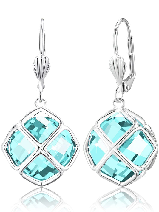 Big Light Blue Crystal Dangle Earrings for Women (Mar-Aquamarine-White Gold)