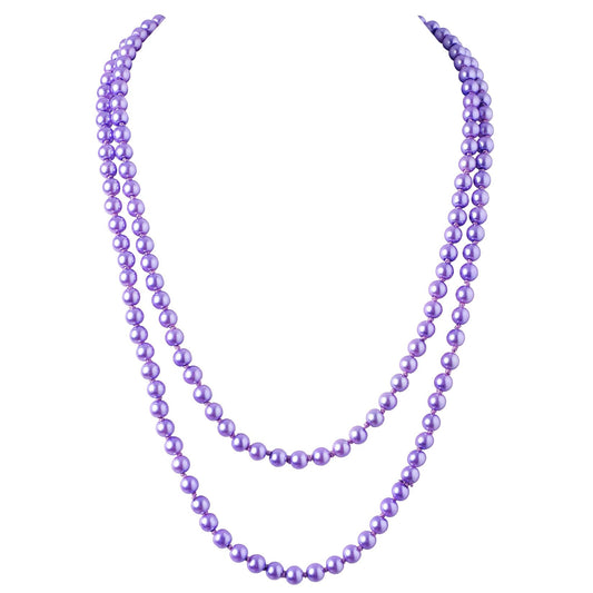 BABEYOND Long Pearl Necklace Faux Pearls Necklace Set Beaded Long Pearls Necklace 1920s Gatsby Costume Jewelry (Purple)