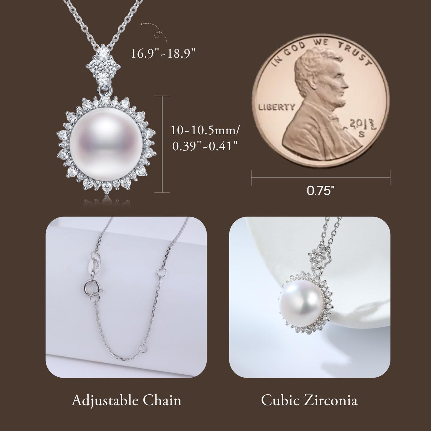 Orapearl Freshwater Pearl Pendant Necklace AAAA 10-10.5mm Elegant Jewelry Gift for Wife Mom Girlfriend Her Women with 925 Sterling Silver Chain June Birthstone for Anniversary Birthday Wedding