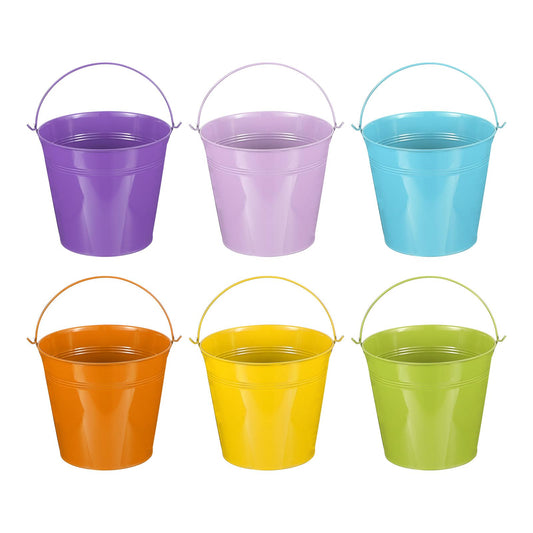 PATIKIL 7"x6.4" Small Metal Buckets with Handle, 6 Pcs Mini Bucket Colorful Easter Buckets for Crafts Party Favors Decoration, Green/Yellow/Orange/Blue/Light Purple/Dark Purple