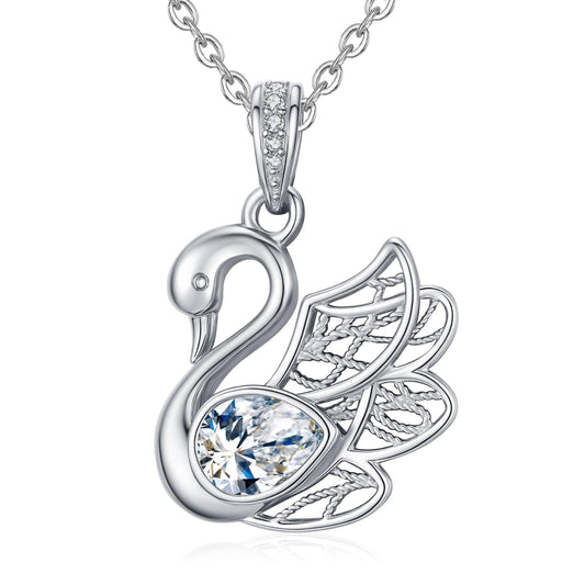 2 Carat Moissanite Necklace 925 Sterling Silver Jewelry AAAAA Cubic Zirconia Swan Pendant Necklace Best Gifts for Mom Women Girlfriend Grandma Friend Lover Her Wedding Birthday Anniversary Daily