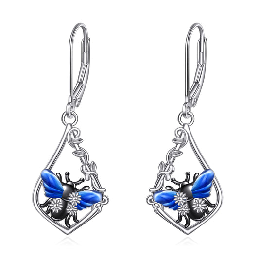 Bee Earrings Sterling Silver Daisy Filigree Earrings Leverback Dangle Earrings Drop Jewelry Birthday Gifts for Women