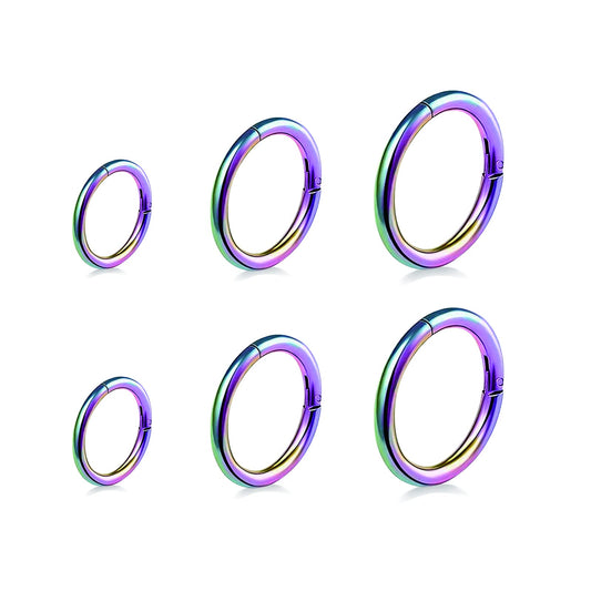 BOGKU 6pcs G23 Titanium Septum Rings 16G Diameter 6mm/8mm/10mm Hinged Nose Ring Hoops for Women Men Cartilage Hoop Earrings Body Piercing Rings Rainbow Lip Rings