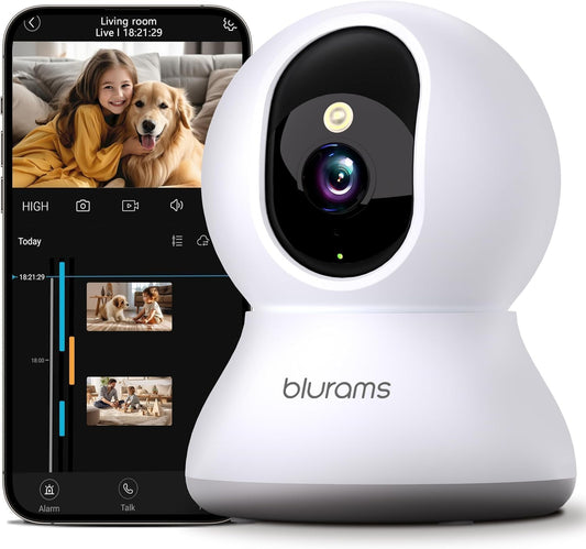 blurams 2K, 360-degree 2-Way Security Camera Baby Monitor Dog Camera for Home Security w/Smart Motion Tracking, Phone