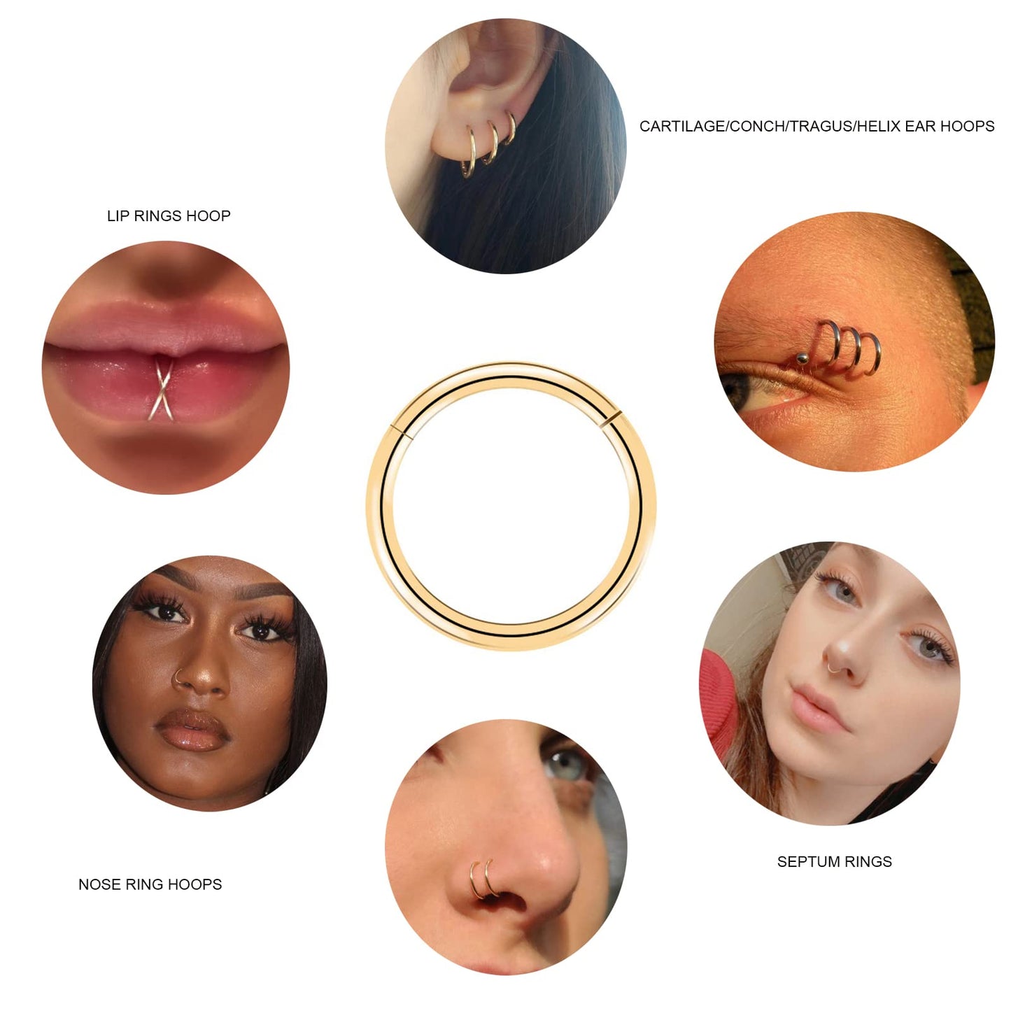 arvinpiercing BOGKU 6pcs G23 Titanium Hinged 16g Nose Rings Hoop 16 Gauge 11mm Nose Septum Clicker Segment Rings Cartilage Conch Tragus Helix Rook Hoop Earring Nose Ear Piercing Hoops