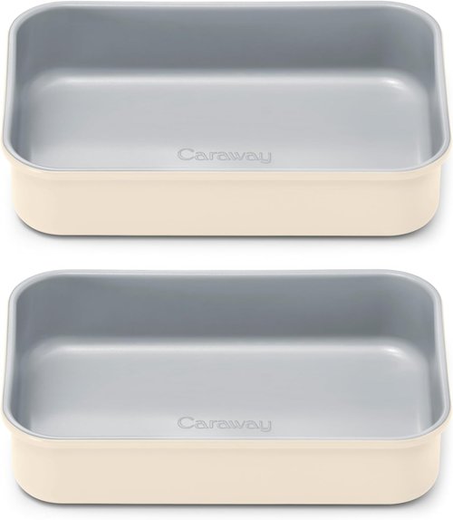 Caraway Nonstick Baking Pan Duo - 9” x 6.5” Deep Ceramic Pan, Non-Toxic & PTFE Free - Ideal for Casseroles & Lasagna - Cream