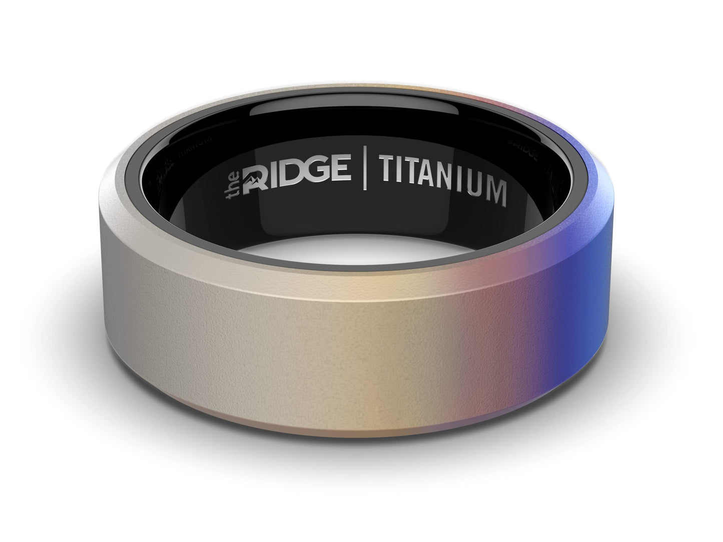 The Ridge Burnt Titanium Beveled Ring Comfort Fit Wedding Band - 9