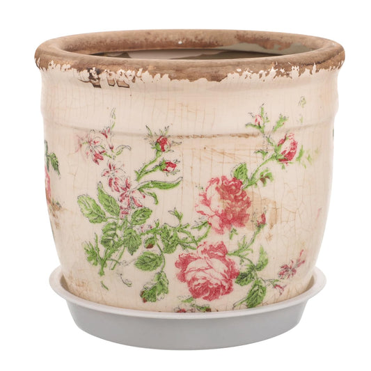 PRETYZOOM Vintage Succulent Pot with Drainage, 4.5'' Small Ceramic Planter with Floral Pattern, Indoor Flower Pot for Balcony, Kitchen, Windowsill Decoration, Christmas Supplies