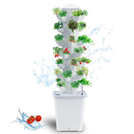 JPWDDWYT Hydroponics Tower Indoor Growing System Vertical Garden Planter Indoor Smart Garden Kit with Pump and Movable Water Tank Vegetable Plant Gift for Gardening Lover 35-Plants(White)